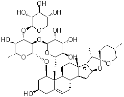 CAS # 125150-67-6, (1beta,3beta,25S)-3-Hydroxyspirost-5-en-1-yl O-6-deoxy-alpha-L-mannopyranosyl-(1→2)-O-[beta-D-xylopyranosyl-(1→3)]-6-deoxy-beta-D-galactopyranoside, OJV-VI