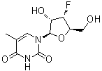 structure of CAS# 125217-37-0, 1-(3-脱氧-3-氟-beta-D-呋喃核糖基)胸腺嘧啶