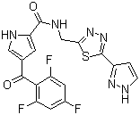 CAS # 1254577-24-6, N-[[5-(1H-Pyrazol-3-yl)-1,3,4-thiadiazol-2-yl]methyl]-4-(2,4,6-trifluorobenzoyl)-1H-pyrrole-2-carboxamide