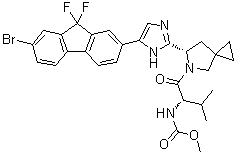 structure of CAS# 1256388-50-7, N-[(1S)-1-[[(6S)-6-[5-(7-溴-9,9-二氟-9H-芴-2-基)-1H-咪唑-2-基]-5-氮杂螺[2.4]庚烷-5-基]羰基]-2-甲基丙基]氨基甲酸甲酯