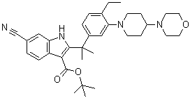 CAS # 1256698-41-5, 6-Cyano-2-[1-[4-ethyl-3-[4-(4-morpholinyl)-1-piperidinyl]phenyl]-1-methylethyl]-1H-indole-3-carboxylic acid 1,1-dimethylethyl ester
