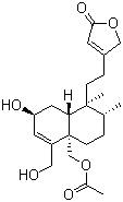 CAS # 125675-09-4, Blinin, 4-[2-[(1S,2R,4aS,7S,8aR)-4a-[(Acetyloxy)methyl]-1,2,3,4,4a,7,8,8a-octahydro-7-hydroxy-5-(hydroxymethyl)-1,2-dimethyl-1-naphthalenyl]ethyl]-2(5H)-furanone