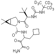 CAS # 1256751-11-7, Boceprevir, (1R,2S,5S)-N-[3-Amino-1-(cyclobutylmethyl)-2,3-dioxopropyl]-3-[(2S)-2-[[[[1,1-di(methyl-d3)ethyl-2,2,2-d3]amino]carbonyl]amino]-3,3-dimethyl-1-oxobutyl]-6,6-dimethyl-3-azabicyclo[3.1.0]hexane-2-carboxamide