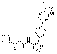 structure of CAS# 1257213-50-5, 1-[4'-[3-Methyl-4-[[[((R)-1-phenylethyl)oxy]carbonyl]amino]isoxazol-5-yl]biphenyl-4-yl]cyclopropanecarboxylic acid