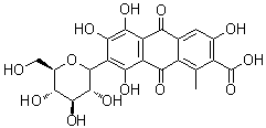 CAS # 1260-17-9, C.I. Natural Red 4, 7-beta-D-Glucopyranosyl-9,10-dihydro-3,5,6,8-tetrahydroxy-1-methyl-9,10-dioxo-2-anthracenecarboxylic acid, C.I. 75470, C.I. Natural Red 4, Carmine 5297, Cochineal Red PWD, E 120, E 120 (dye), NSC 326224, Natural Red 2180, Natural Red 4, San Red 1, San-Ei Gen San Red 1, Sun Red 1, Sun Red No. 1