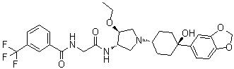 CAS # 1262238-11-8, INCB 3344, rel-N-[2-[[(3R,4R)-1-[trans-4-(1,3-Benzodioxol-5-yl)-4-hydroxycyclohexyl]-4-ethoxy-3-pyrrolidinyl]amino]-2-oxoethyl]-3-(trifluoromethyl)benzamide
