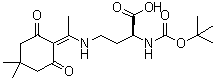 structure of CAS# 1263045-50-6, (2S)-4-[[1-(4,4-Dimethyl-2,6-dioxocyclohexylidene)ethyl]amino]-2-[[(1,1-dimethylethoxy)carbonyl]amino]butanoic acid