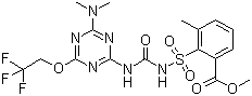 CAS # 126535-15-7, Triflusulfuron-methyl, Methyl 2-[4-(dimethylamino)-6-(2,2,2-trifluoroethoxy)-1,3,5-triazin-2-ylaminocarbonylaminosulfonyl]-3-methylbenzoate