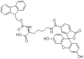 structure of CAS# 1266666-04-9, N6-[(3',6'-二羟基-3-氧代螺[异苯并呋喃-1(3H),9'-[9H]呫吨]-6-基)羰基]-N2-[芴甲氧羰基]-L-赖氨酸