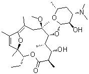 CAS # 127157-35-1, 3-O-De(2,6-dideoxy-3-C-methyl-3-O-methyl-alpha-L-ribo-hexopyranosyl)-8,9,10,11-tetradehydro-9-deoxo-11,12-dideoxy-9,12-epoxy-6-O-methylerythromycin