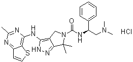 CAS 登录号：1279034-84-2, N-[(1S)-2-(二甲基氨基)-1-苯基乙基]-2,6-二氢-6,6-二甲基-3-[(2-甲基噻吩并[3,2-d]嘧啶-4-基)氨基]-吡咯并[3,4-c]吡唑-5(4H)-甲酰胺盐酸盐