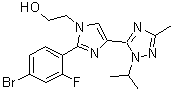 structure of CAS# 1282516-77-1, 2-(4-Bromo-2-fluorophenyl)-4-[3-methyl-1-(1-methylethyl)-1H-1,2,4-triazol-5-yl]-1H-imidazole-1-ethanol