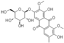 structure of CAS# 129025-96-3, 3-(beta-D-Glucopyranosyloxy)-1,7-dihydroxy-2,8-dimethoxy-6-methyl-9,10-anthracenedione