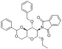 structure of CAS# 129519-27-3, 乙基3-o-苄基-4,6-o-亚苄基-2-脱氧-2-邻苯二甲酰亚胺基-beta-d-硫代吡喃葡萄糖苷