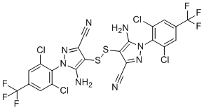 structure of CAS# 130755-46-3, 4,4'-dithiobis(5-amino-1-(2,6-dichloro-4-(trifluoromethyl)phenyl)-1H-pyrazole-3-carbonitrile)