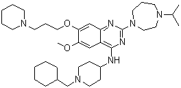 structure of CAS# 1320288-19-4, N-[1-(Cyclohexylmethyl)-4-piperidinyl]-2-[hexahydro-4-(1-methylethyl)-1H-1,4-diazepin-1-yl]-6-methoxy-7-[3-(1-piperidinyl)propoxy]-4-quinazolinamine
