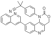 structure of CAS# 1345675-02-6, alpha,alpha-Dimethyl-4-[2-oxo-9-(3-quinolinyl)-2H-[1,3]oxazino[5,4-c]quinolin-1(4H)-yl]-benzeneacetonitrile