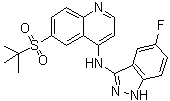 CAS # 1346547-00-9, 6-[(1,1-Dimethylethyl)sulfonyl]-N-(5-fluoro-1H-indazol-3-yl)-4-quinolinamine