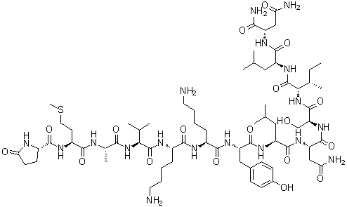 CAS # 134907-86-1, 5-Oxo-L-prolyl-L-methionyl-L-alanyl-L-valyl-L-lysyl-L-lysyl-L-tyrosyl-L-leucyl-L-asparaginyl-L-seryl-L-isoleucyl-L-leucyl-L-aspartamide