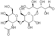 CAS 登录号：1355005-58-1, O-2-(乙酰氨基)-2-脱氧-beta-D-吡喃半乳糖基-(1→4)-O-alpha-D-吡喃半乳糖基-(1→4)-D-葡萄糖