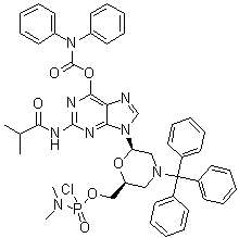 CAS # 1357354-76-7, N,N-Diphenylcarbamic acid 9-[(2R,6S)-6-[[[chloro(dimethylamino)phosphinyl]oxy]methyl]-4-(triphenylmethyl)-2-morpholinyl]-2-[(2-methyl-1-oxopropyl)amino]-9H-purin-6-yl ester