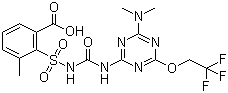 CAS # 135990-29-3, Triflusulfuron, 2-[[4-(Dimethylamino)-6-(2,2,2-trifluoroethoxy)-1,3,5-triazin-2-yl]carbamoylsulfamoyl]-3-methylbenzoic acid