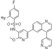 CAS 登录号：1360537-75-2, 4-氟-2-(氟-18)-N-[2-甲氧基-5-[4-(4-哒嗪基)-6-喹啉基]-3-吡啶基]苯磺酰胺
