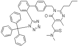CAS # 1361024-52-3, 2-Butyl-1,6-dihydro-N,N,4-trimethyl-6-oxo-1-[[2'-[1-(triphenylmethyl)-1H-tetrazol-5-yl][1,1'-biphenyl]-4-yl]methyl]-5-pyrimidineethanethioamide