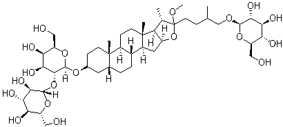 CAS # 136565-73-6, Anemarsaponin E, Timosaponin B I, (3beta,5beta,25S)-26-(beta-D-glucopyranosyloxy)-22-methoxyfurostan-3-yl 2-O-beta-D-glucopyranosyl-beta-D-Galactopyranoside