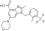structure of CAS# 1372540-25-4, 2-Methyl-1-[[2-methyl-3-(trifluoromethyl)phenyl]methyl]-6-(4-morpholinyl)-1H-benzimidazole-4-carboxylic acid