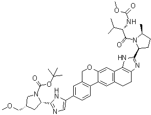 CAS # 1378391-44-6, tert-Butyl (2S,4S)-2-[5-[2-[(2S,5S)-1-[N-(methoxycarbonyl)-L-valyl]-5-methylpyrrolidin-2-yl]-1,4,5,11-tetrahydroisochromeno[4',3':6,7]naphtho[1,2-d]imidazol-9-yl]-1H-imidazol-2-yl]-4-(methoxymethyl)pyrrolidine-1-carboxylate