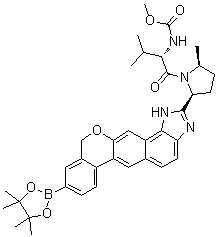 CAS 登录号：1378392-97-2, [(2S)-3-甲基-1-[(2S,5S)-2-甲基-5-[9-(4,4,5,5-四甲基-1,3,2-二氧杂环戊硼烷-2-基)-1,11-二氢异苯并吡喃并[4',3':6,7]萘并[1,2-d]咪唑-2-基]吡咯烷-1-基]-1-氧代丁烷-2-基]氨基甲酸甲酯