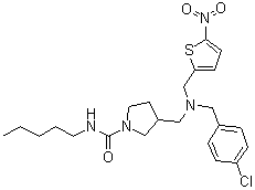 structure of CAS# 1379686-29-9, 3-[[[(4-Chlorophenyl)methyl][(5-nitro-2-thienyl)methyl]amino]methyl]-N-pentyl-1-pyrrolidinecarboxamide