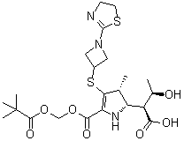 CAS # 1380688-27-6, (alphaS,2S,3R)-4-[[1-(4,5-Dihydro-2-thiazolyl)-3-azetidinyl]thio]-5-[[(2,2-dimethyl-1-oxopropoxy)methoxy]carbonyl]-2,3-dihydro-alpha-[(1R)-1-hydroxyethyl]-3-methyl-1H-pyrrole-2-acetic acid