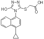 CAS # 1384208-36-9, 2-[[4-(4-Cyclopropylnaphthalen-1-yl)-5-hydroxy-4H-1,2,4-triazol-3-yl]thio]acetic acid, 2-[[4-(4-Cyclopropyl-1-naphthalenyl)-4,5-dihydro-5-oxo-1H-1,2,4-triazol-3-yl]thio]acetic acid