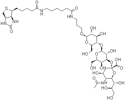 CAS # 1384441-58-0, (3aS,4S,6aR)-N-[6-[[3-[[O-(N-Acetyl-alpha-neuraminosyl)-(2→3)-O-beta-D-galactopyranosyl-(1→4)-beta-D-glucopyranosyl]oxy]propyl]amino]-6-oxohexyl]hexahydro-2-oxo-1H-thieno[3,4-d]imidazole-4-pentanamide