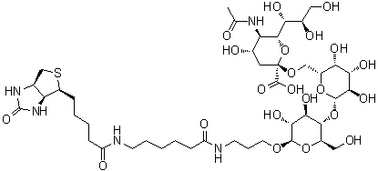 CAS # 1384441-62-6, (3aS,4S,6aR)-N-[6-[[3-[[O-(N-Acetyl-alpha-neuraminosyl)-(2→6)-O-beta-D-galactopyranosyl-(1→4)-beta-D-glucopyranosyl]oxy]propyl]amino]-6-oxohexyl]hexahydro-2-oxo-1H-thieno[3,4-d]imidazole-4-pentanamide