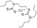 CAS # 13927-71-4, Bis(N,N-dibutyldithiocarbamato)copper, Bis(dibutyldithiocarbamato)copper, Copper bis(dibutyldithiocarbamate), Copper dibutyldithiocarbamate, Copper(2+) dibutyldithiocarbamate, NSC 22318