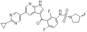 structure of CAS# 1393466-87-9, (3R)-N-[3-[[5-(2-环丙基-5-嘧啶基)-1H-吡咯并[2,3-b]吡啶-3-基]羰基]-2,4-二氟苯基]-3-氟-1-吡咯烷磺酰胺
