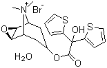 CAS 登录号：139404-48-1, 噻托溴铵一水合物, (1R,2R,4S,5S,7S)-7-[2-羟基-2,2-二(2-噻吩基)乙酰氧]-9,9-二甲基-3-环氧-9-氮阳离子三环辛烷[3.3.1.02.4]壬烷溴化物一水合物
