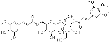 CAS # 139726-37-7, Tenuifoliside C, 3-O-[(2E)-1-Oxo-3-(3,4,5-trimethoxyphenyl)-2-propen-1-yl]-beta-D-fructofuranosyl alpha-D-glucopyranoside 6-[(2E)-3-(4-hydroxy-3,5-dimethoxyphenyl)-2-propenoate]