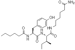 structure of CAS# 1401708-83-5, N-(1-Oxohexyl)-L-tyrosyl-N-(6-amino-6-oxohexyl)-L-isoleucinamide