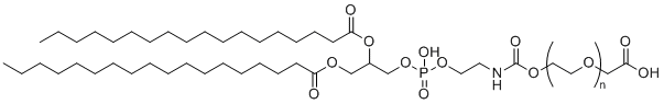 CAS # 1403744-37-5, DSPE-PEG-COOH, Poly(oxy-1,2-ethanediyl),|A-(carboxymethyl)-|O-[[(10R)-7-hydroxy-7-oxido-2,13-dioxo-10-[(1-oxooctadecyl)oxy]-6,8,12-trioxa-3-aza-7-phosphatriacont-1-yl]oxy]-, sodium salt