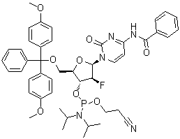 CAS 登录号：1404463-12-2, N-[1-[5-O-[双(4-甲氧基苯基)苯基甲基]-3-O-[[双(1-甲基乙基)氨基](2-氰基乙氧基)膦基]-2-脱氧-2-氟-beta-D-呋喃阿拉伯糖基]-1,2-二氢-2-氧代-4-嘧啶基]苯甲酰胺
