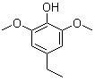 CAS # 14059-92-8, 2,6-Dimethoxy-4-ethylphenol, 1-Ethyl-3,5-dimethoxy-4-hydroxybenzene, 4-Hydroxy-3,5-dimethoxyphenylethane, 4-Ethyl-2,6-dimethoxyphenol, 4-Ethylpyrogallol dimethyl ether, 4-Ethylsyringol, 4-Hydroxy-3,5-dimethoxyethylbenzene