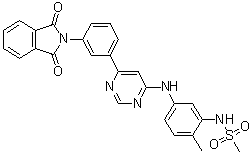 structure of CAS# 1415559-43-1, N-[5-[[6-[3-(1,3-Dioxoisoindol-2-yl)phenyl]pyrimidin-4-yl]amino]-2-methylphenyl]methanesulfonamide