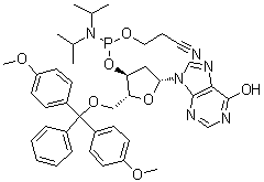 structure of CAS# 141684-35-7, 5'-O-[二(4-甲氧基苯基)苯基甲基]-2'-脱氧肌苷 3'-[2-氰基乙基二异丙基氨基膦酸酯]