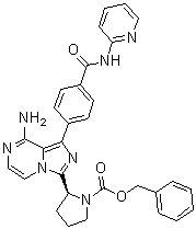 CAS 登录号：1420478-89-2, (2S)-2-[8-氨基-1-[4-[(2-吡啶基氨基)羰基]苯基]咪唑并[1,5-a]吡嗪-3-基]-1-吡咯烷羧酸苄酯