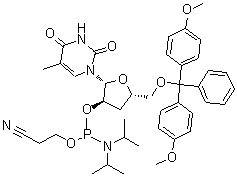 CAS # 142103-12-6, 5'-O-[Bis(4-methoxyphenyl)phenylmethyl]-3'-deoxy-5-methyluridine 2'-[2-cyanoethyl N,N-bis(1-methylethyl)phosphoramidite]