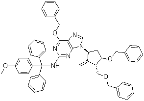 CAS # 142217-80-9, 6-(Benzyloxy)-9-((1S,3R,3S)-4-(benzyloxy)-3-(benzyloxymethyl)-2-methylenecyclopentyl)-N-((4-methoxyphenyl)diphenylmethyl)-9H-purin-2-amine